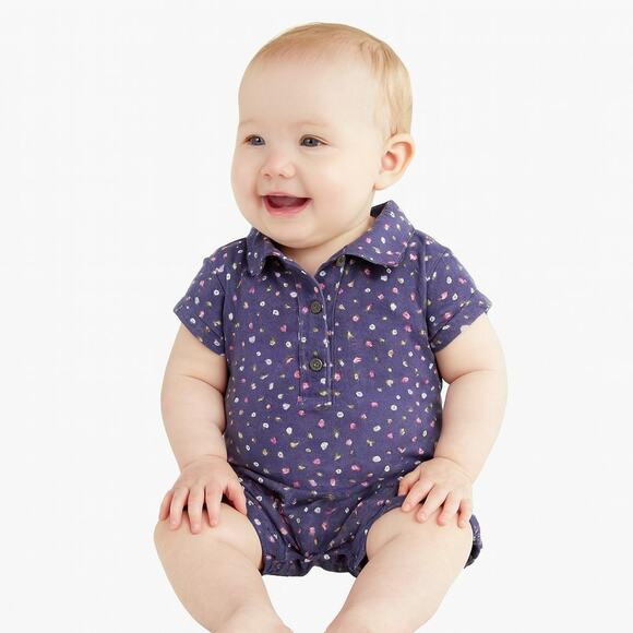 Cat & Jack Baby Girls Floral Polo Romper – Size 12 Months, Navy - Picture 1 of 5